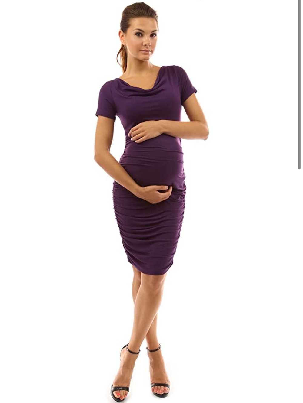 PattyBoutik Purple Cowl Neck Maternity Midi Dress